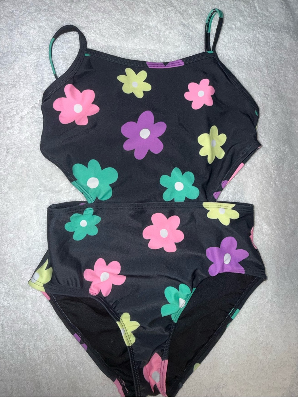 Girls Two Floral One-Piece Swimsuits - Black Multicolor & Red White Size 10/12 - Picture 5 of 7